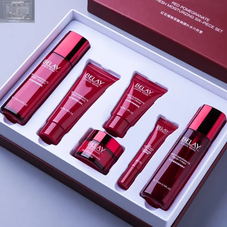 Beauty Salon Facial Care CosmeticsProduct information: Shelf life: 3 years Efficacy of cosmetics: moisturize and soften the skin Product specification: avocado hyaluronic acid activating 6-piece set, pomegranate 6-piece set Product name&specification: Pom