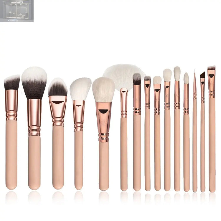 Makeup Brush Set Full Set Of Makeup ToolsOverview: 15 new foreign trade makeup brush set rose gold makeup brush set white full set of makeup tools Specification: Product Category: Makeup Brush Number of brushes: 15 Brush material: corrugated silk nylon wo