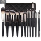 15 Makeup Brushes Set Full Set Matte Black Makeup ToolsProduct information: Name: 15 Black Brush Set Size: 23/19/4cm Material: Nylon wool + wooden handle + PU Weight: 273g with bag/197g without bag Packing list: Cosmetic Brush* 15 Cosmetic bag * 1 Product
