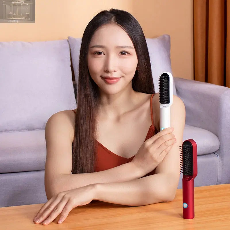 USB Portable Hot Air Comb Rechargable Professional Hair Dryer Brush 2 In1 Mini Hair Straightener Curler Brush Hair Styler VEGASHOP VEGASHOP USB Portable Hot Air Comb Rechargable Professional Hair Dryer Brush 2 In1 Mini Hair Straightener Curler Brush Hair Styler