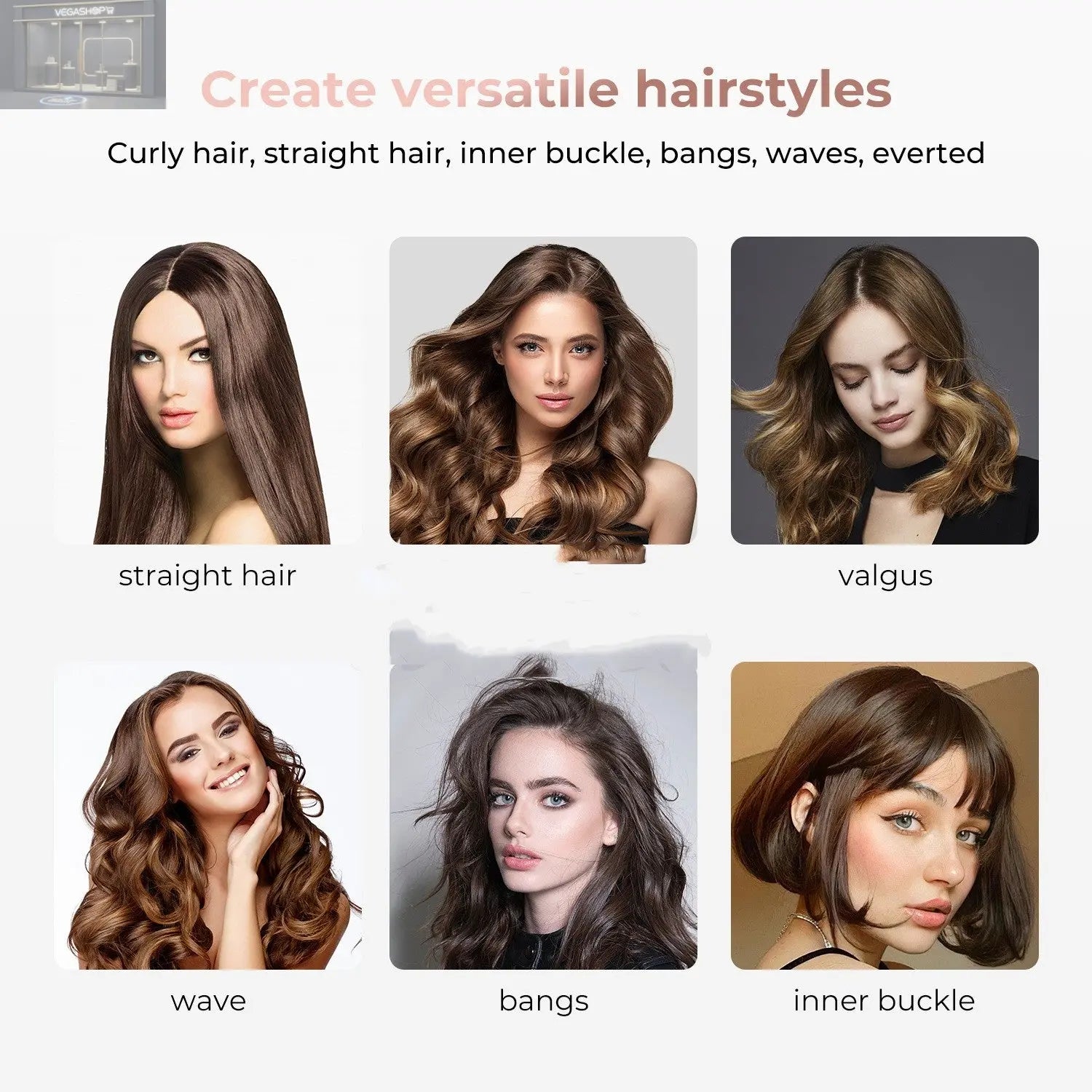 Hair Straightener And Curler Brush Hair Dryer High-power Hot Air VEGASHOP VEGASHOP Hair Straightener And Curler Brush Hair Dryer High-power Hot Air